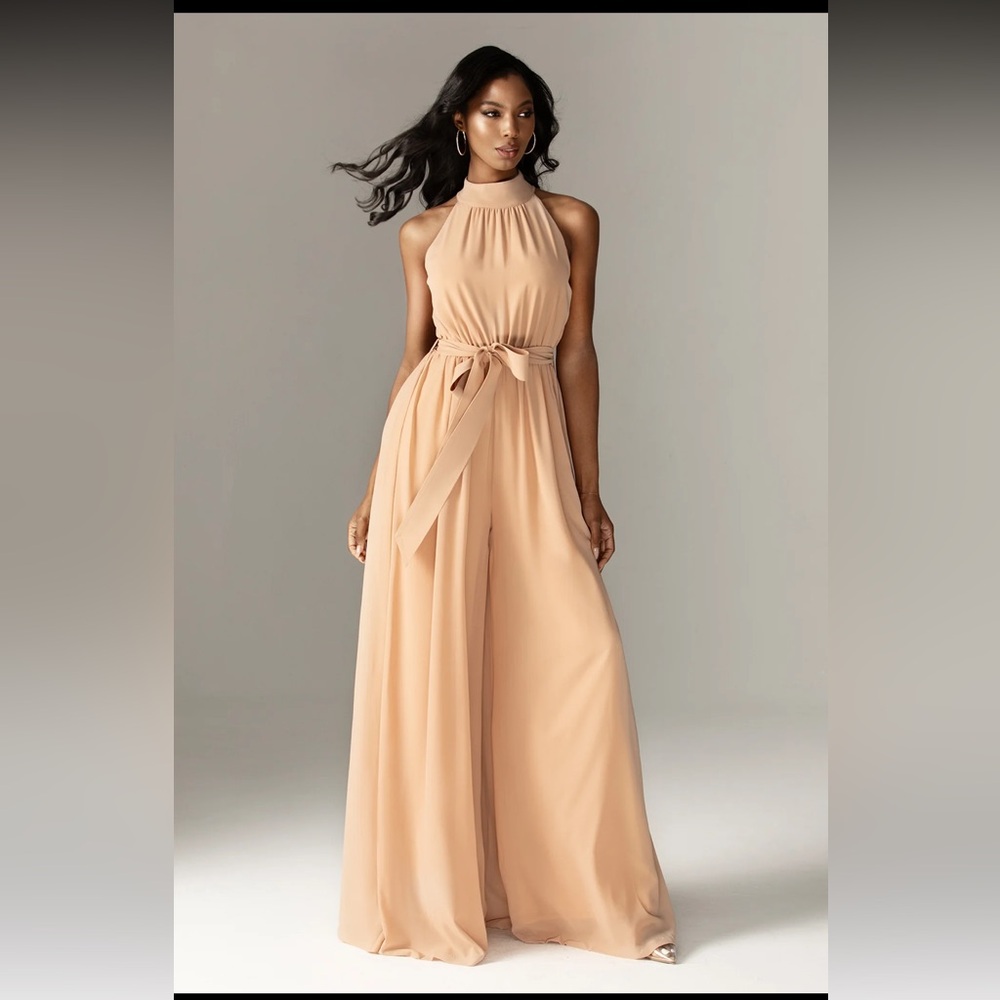 ALIAVA : FADIA CHIFFON WIDE LEG BELTED JUMPSUIT (NUDE)